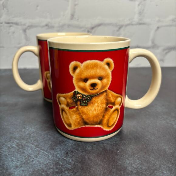 Vintage 1980's Hallmark "Mugs" Cute Teddy Bear Holiday Mugs, Set of 2 - Picture 3 of 6